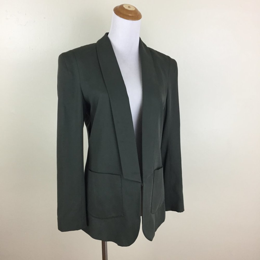 THACKER NEW YORK Green Wider Shoulder One Hook Long Sleeve Blazer Jacket